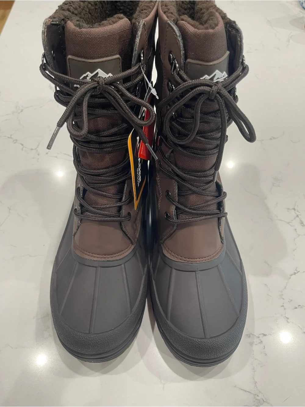 Men's Insulated Brown Lace-Up Waterproof Snow Boots
